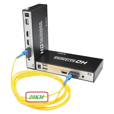 20KM HDMI Fiber Optik KVM Genişletici – HDMI Döngülü Tek-Modlu SC Fiber Verici Alıcı